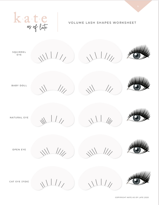 Lash Shaping Worksheets - Kate as of Late